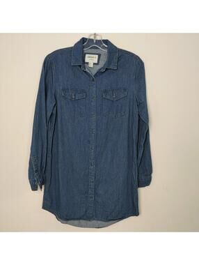 Forever 21 Denim Shirt Dress Womens Small Blue Jean Button Up Long Sleeve